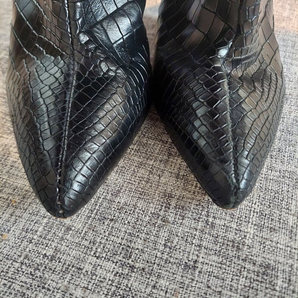 SCHUTZ MARYANA Black Croc-Embossed Heeled Boots - Picture 6 of 7